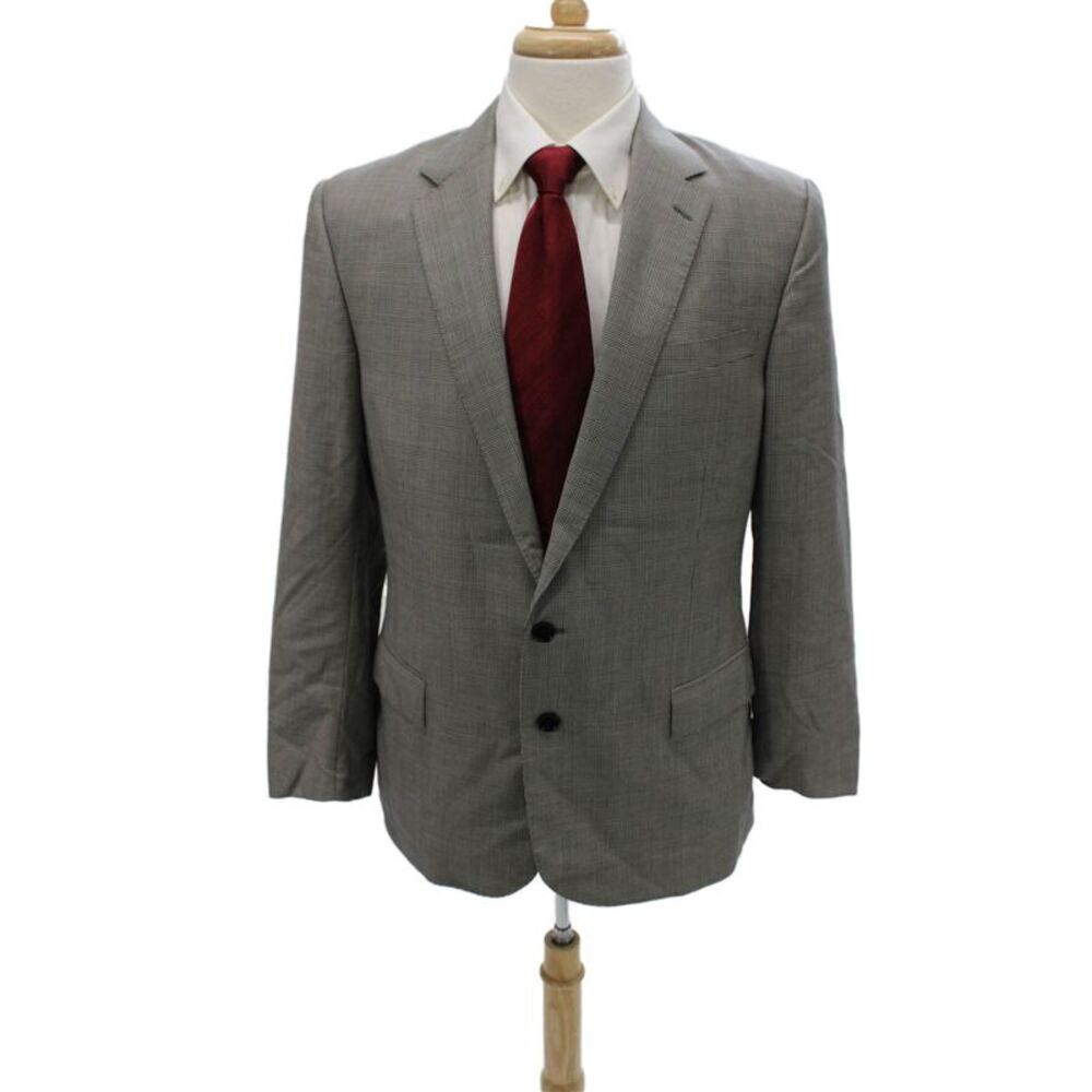 Ralph Lauren Black Label Mens Gray Plaid Wool Blazer Size 44